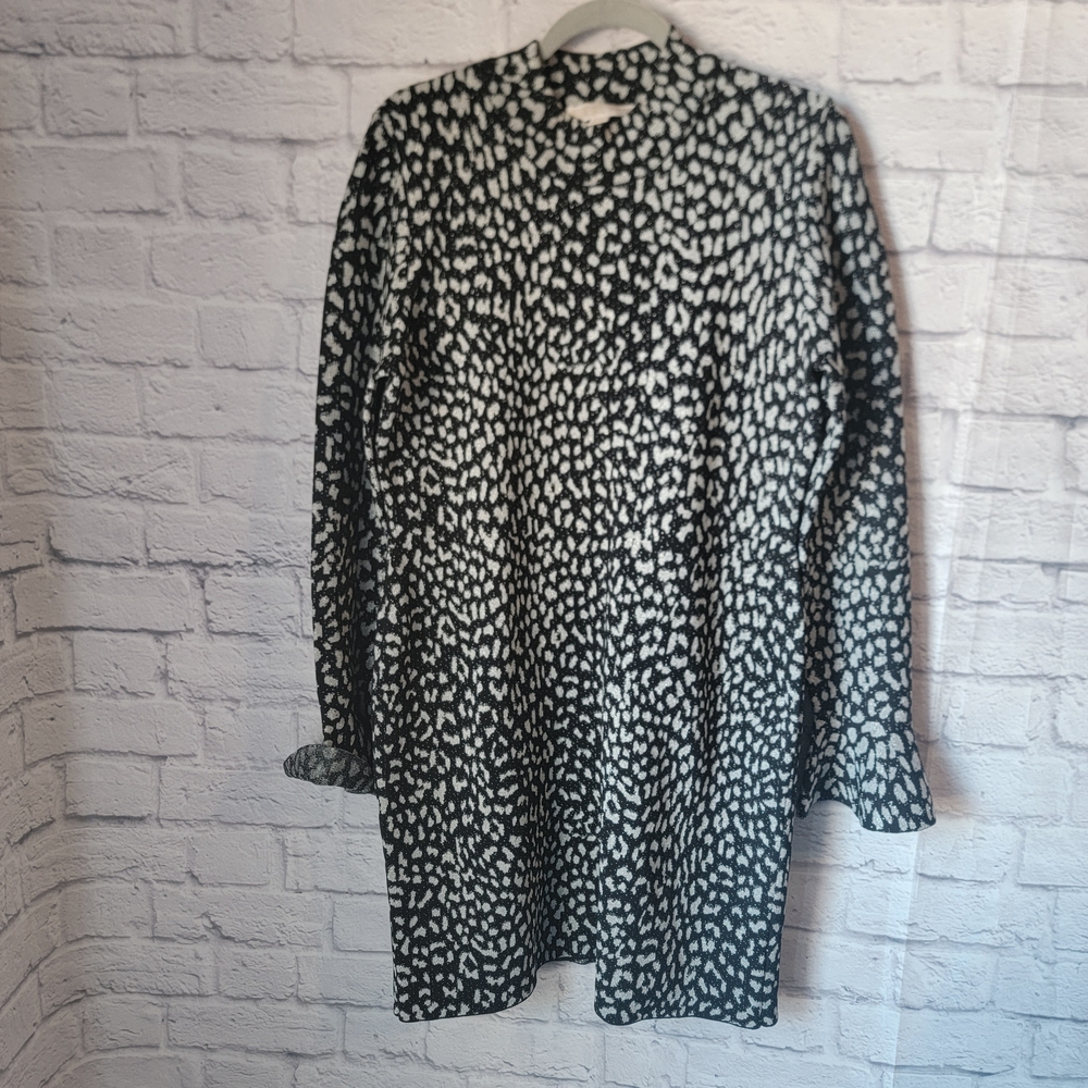 Black & White Michael Kors W Silver Thread Long Sleeve Dress Knee length Size XL